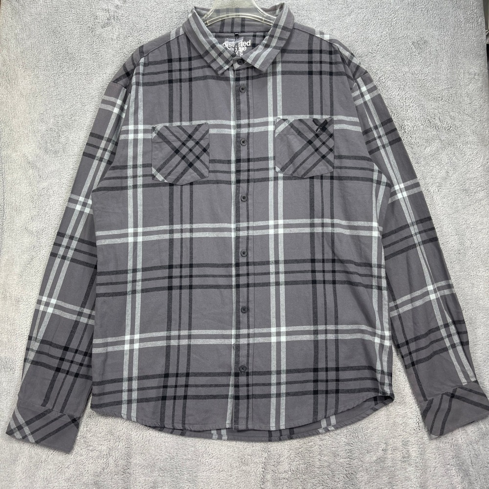 Distorted People Check Flannel Longsleeve Shirt Mens XXXL Grey Black Plaid